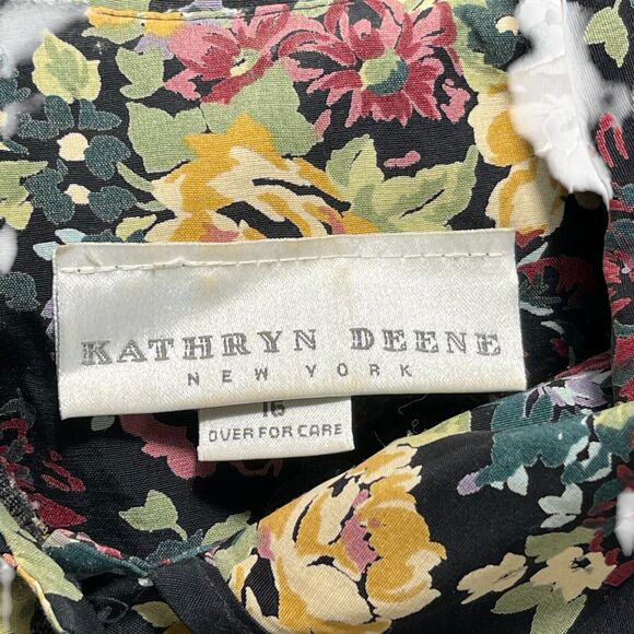 VTG 80s Puff Sleeve Floral Button Up Maxi Dress Sz 16 Cottage Shoulder Pads Boho - Picture 9 of 11